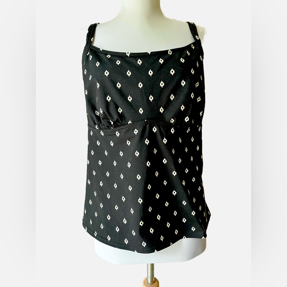 Lands End Tankini Black White Size 14 D Small Diamond Pattern Adjustable Strap